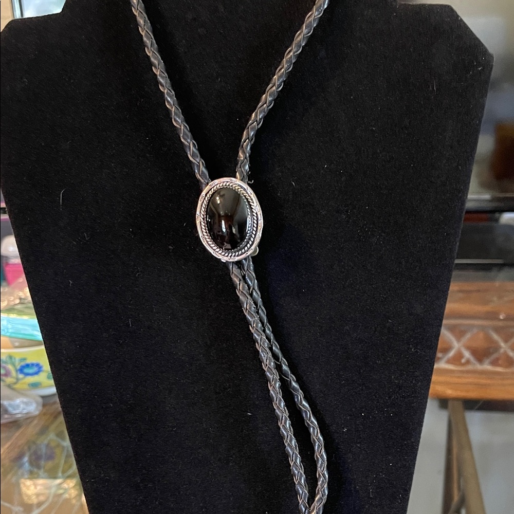 Sterling Silver Onyx Bolo Western Tie